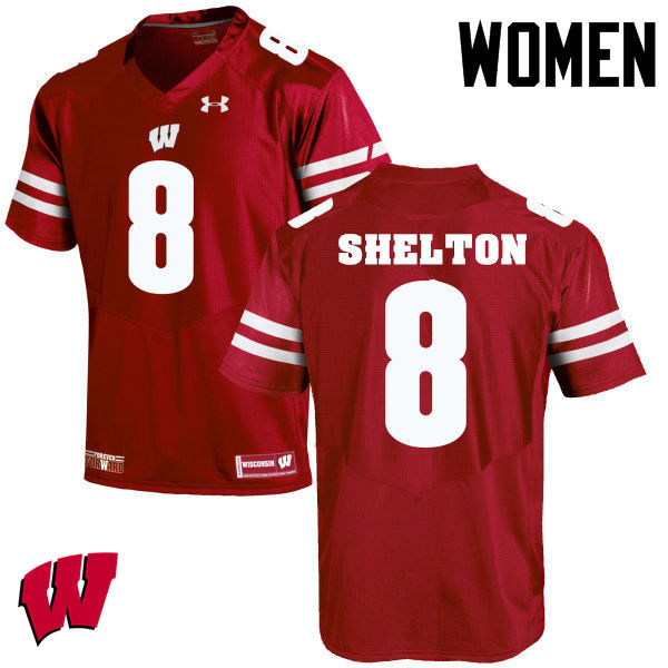 Women Wisconsin Badgers #8 Sojourn Shelton College Football Jerseys-Red - Click Image to Close